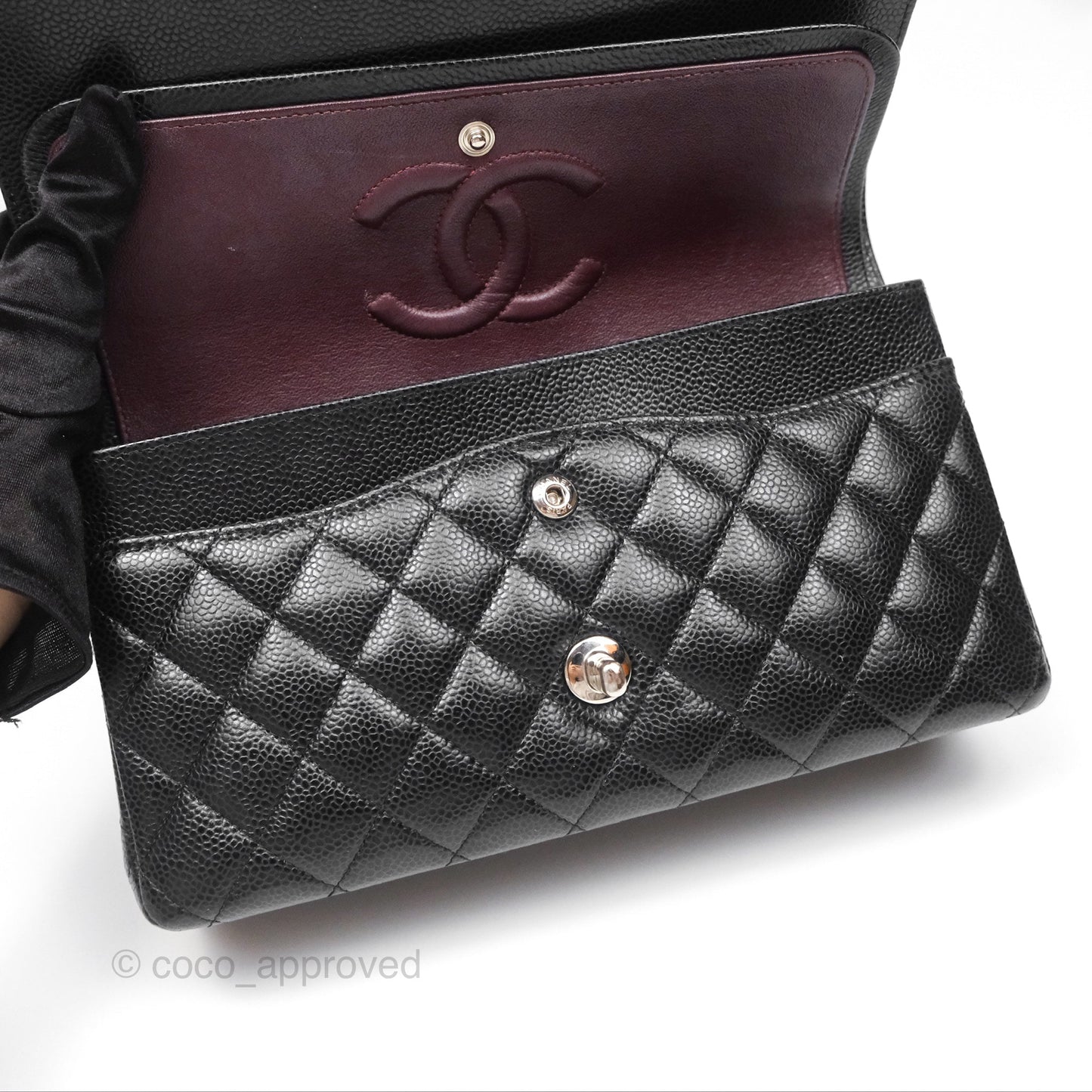 Chanel Classic M/L Medium Flap Quilted Black Caviar Silver Hardware