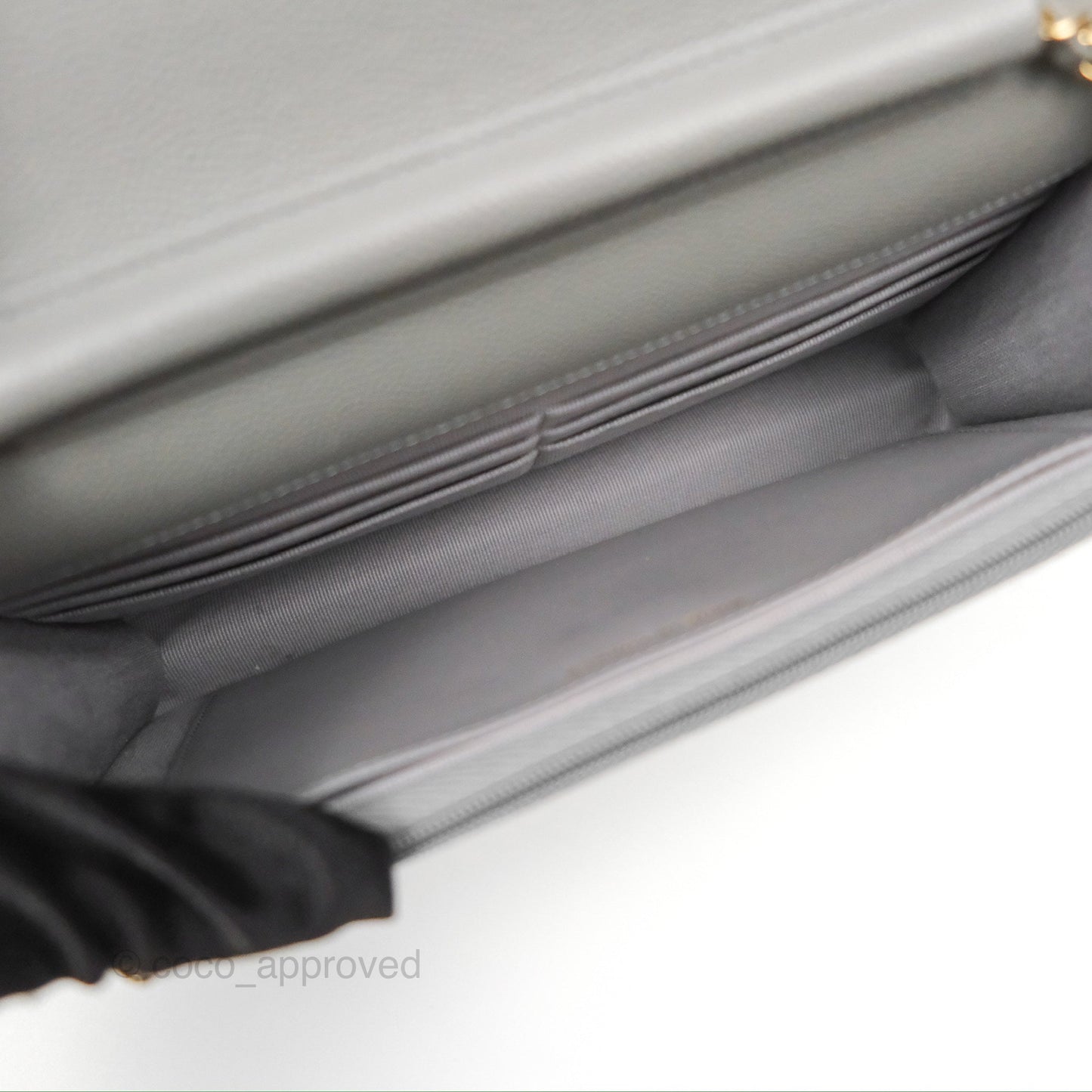Chanel Classic Wallet on Chain WOC Quilted Grey Caviar Gold Hardware