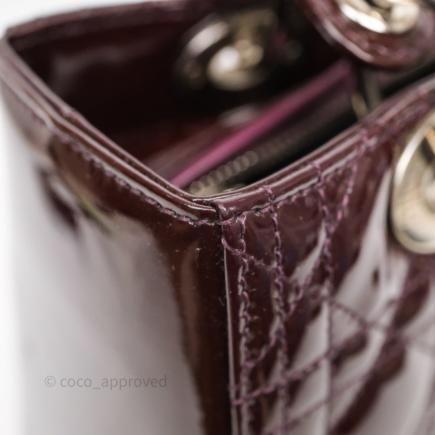 Christian Dior Medium Lady Dior Burgundy Patent Silver Hardware