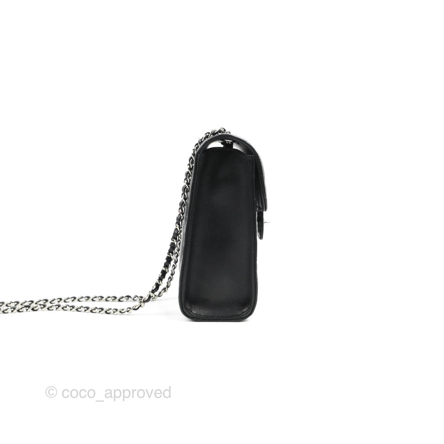 Chanel Classic Quilted Phone Holder Black Lambskin Silver Hardware
