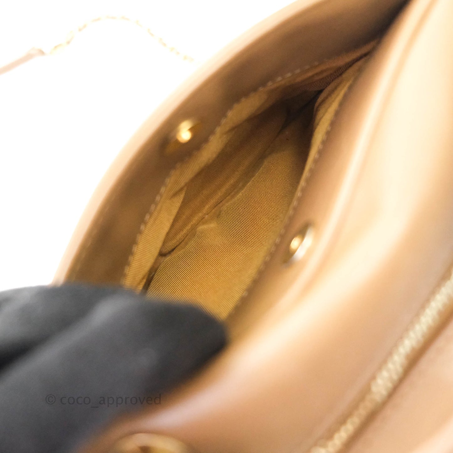 Chanel Small CC Quilted Vanity Case Brown Beige Calfskin Aged Gold Hardware
