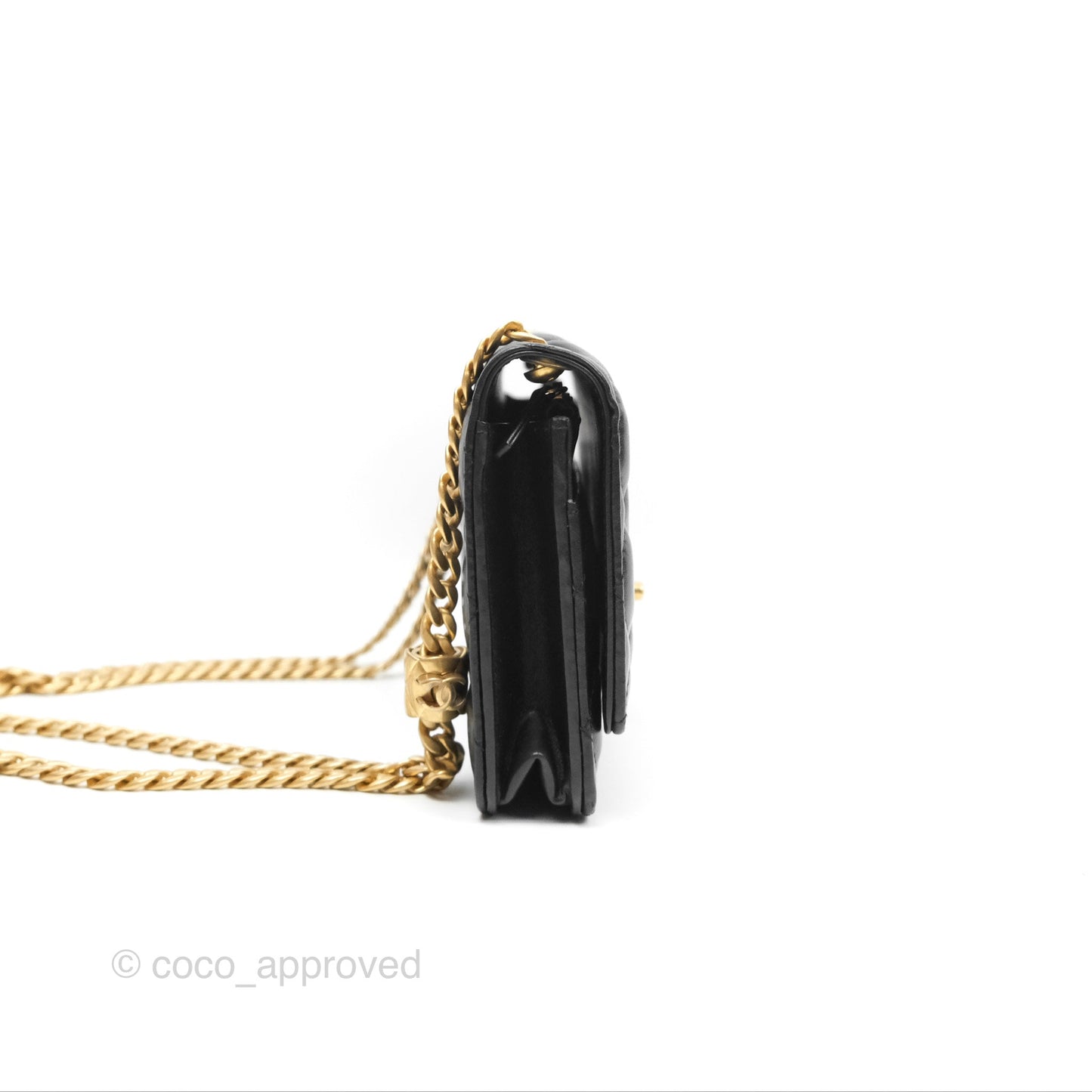 Chanel All Slide Wallet on Chain WOC Adjustable Chain Quilted Black Lambskin 22K