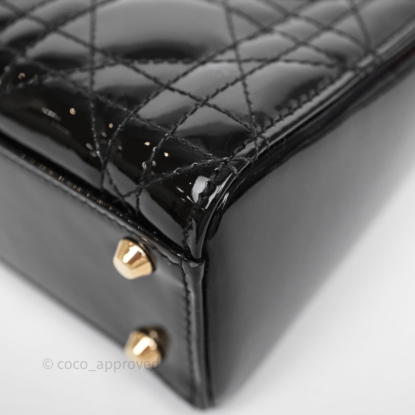 Christian Dior Mini Lady Dior Black Cannage Patent Gold Hardware