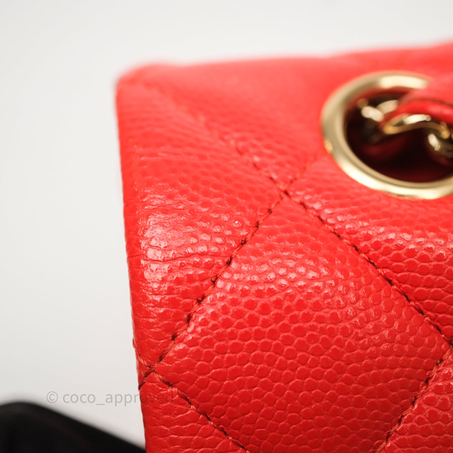 Chanel Small Classic Flap Quilted Red Orange Caviar Gold Hardware