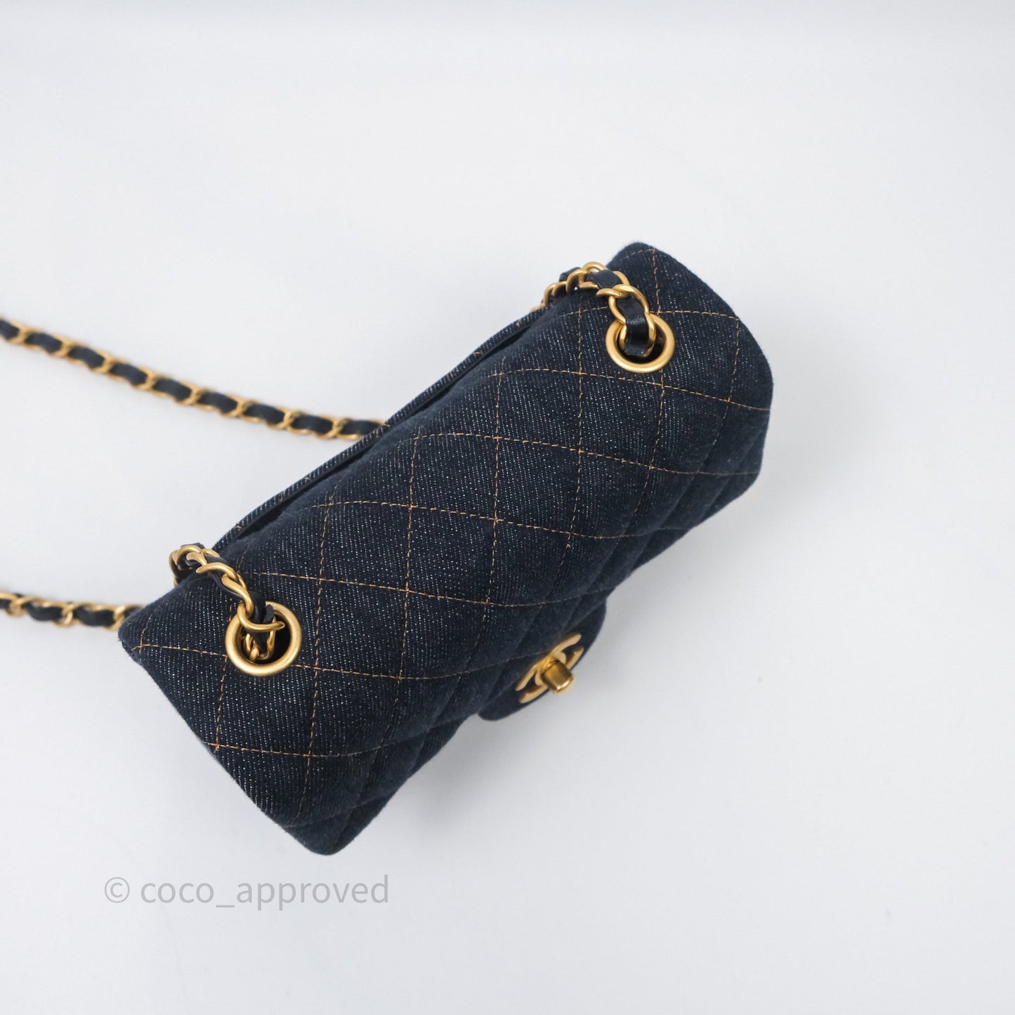 Chanel Mini Rectangular Quilted Dark Blue Denim Aged Gold Hardware