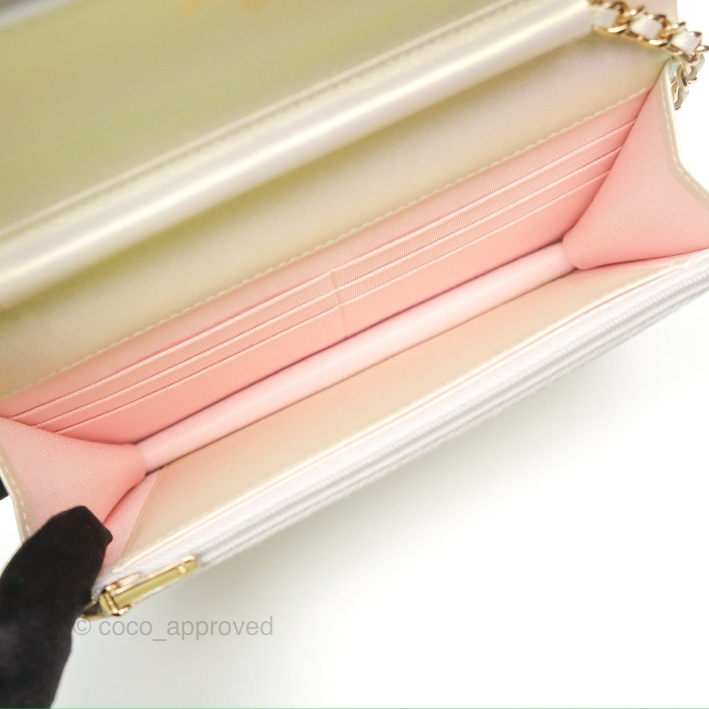 Chanel Quilted Wallet on Chain WOC Iridescent Ivory Gold Hardware 20A
