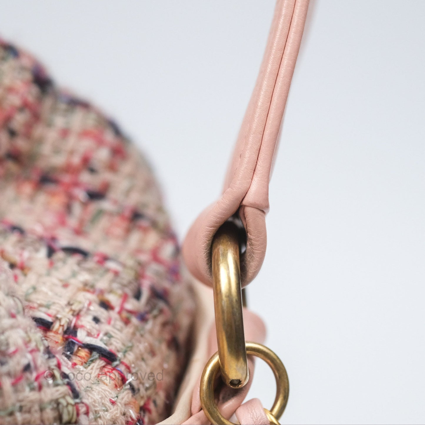 Chanel Quilted Top Handle Drawstring Bucket Bag Calfskin Tweed Pink Aged Gold Hardware