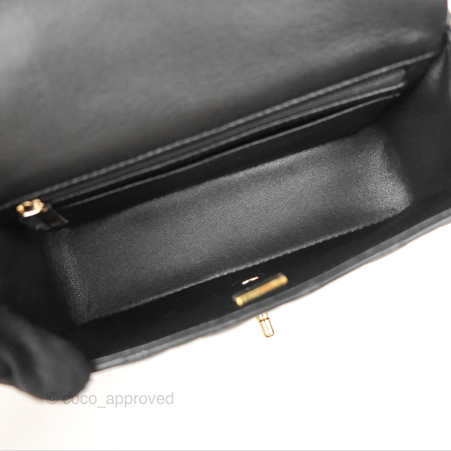 Chanel Top Handle Mini Rectangular Flap Bag with Charm Black Lambskin Gold Hardware