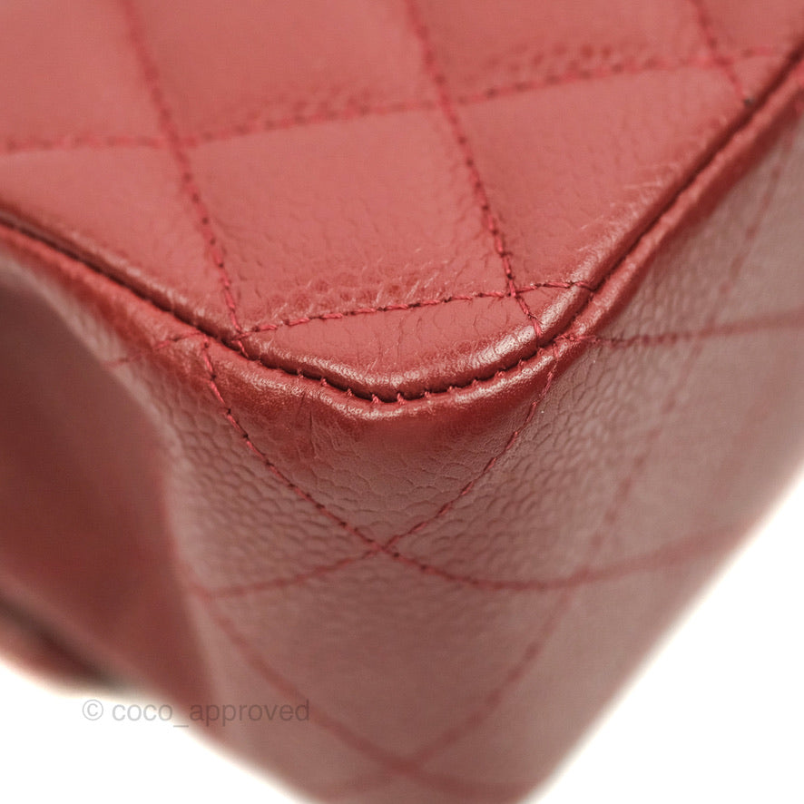Chanel Classic M/L Medium Double Flap Dark Red Caviar Silver Hardware