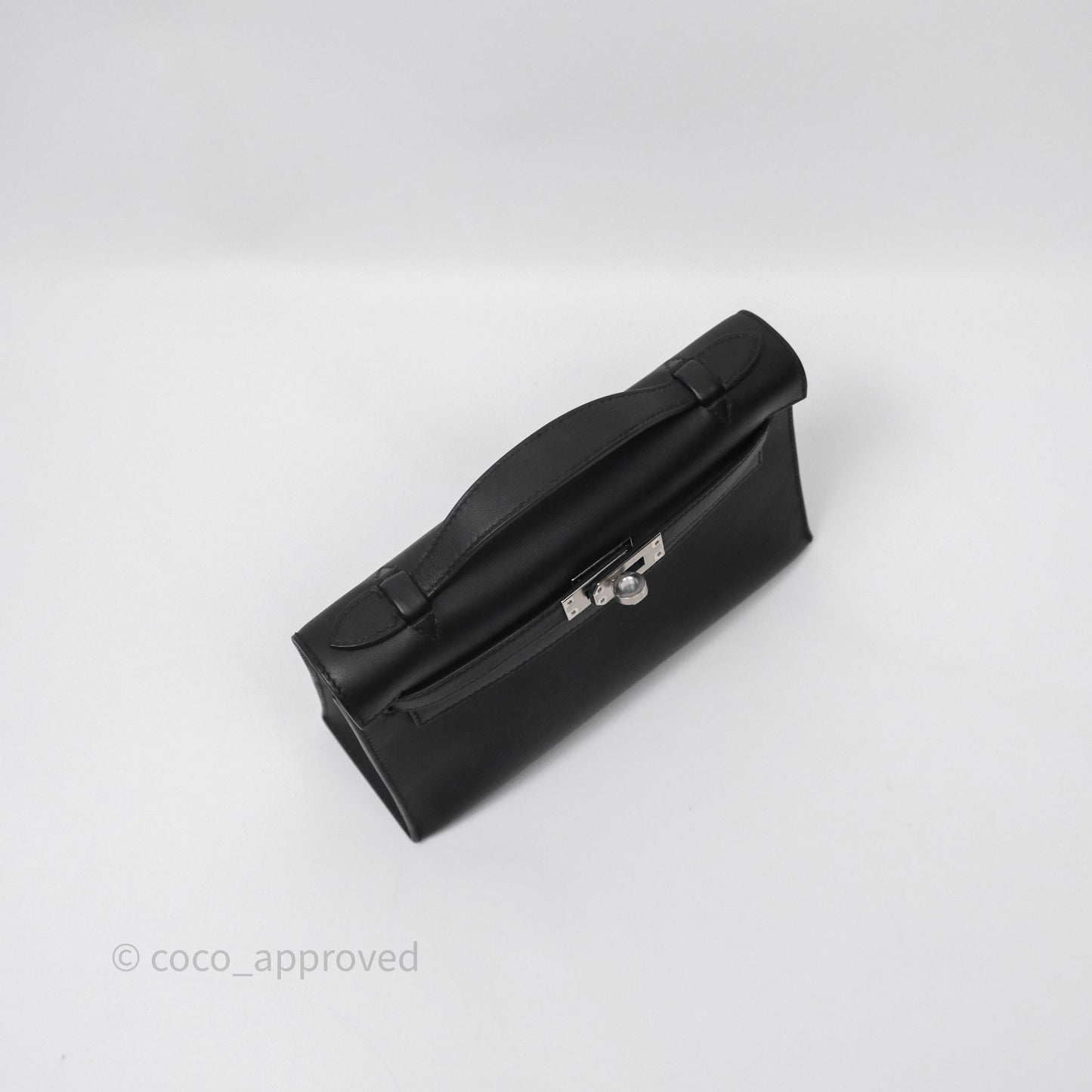 Hermès Kelly Pochette Clutch Black Swift Palladium Hardware