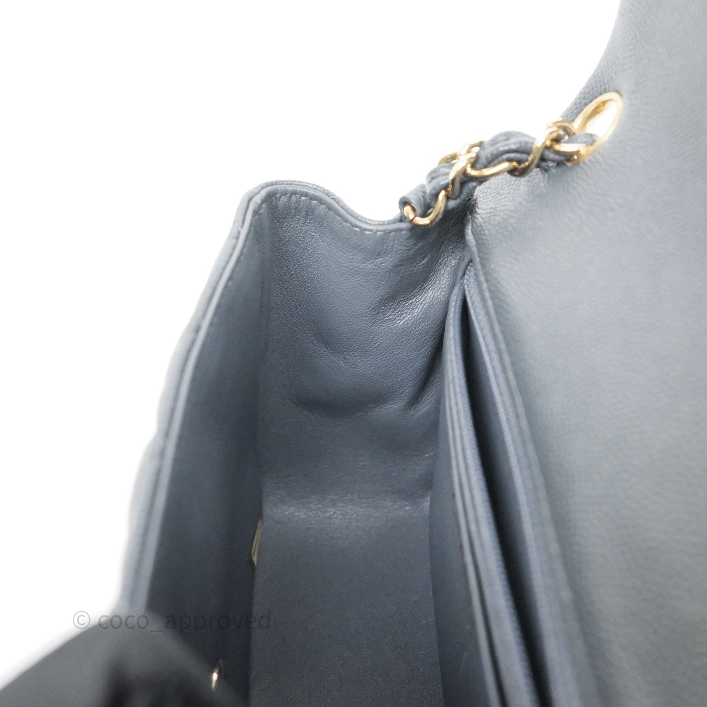 Chanel Mini Square Flap Quilted Dark Grey Blue Caviar Gold Hardware