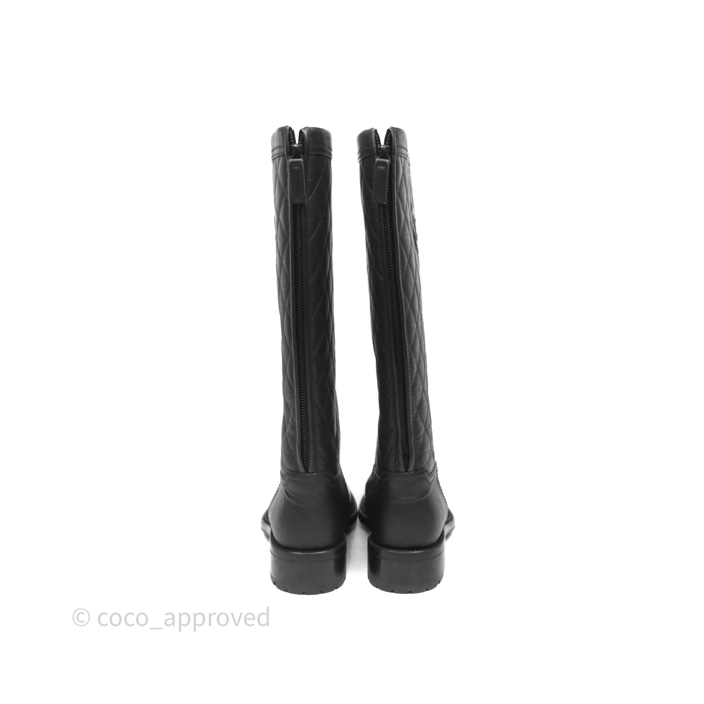 Chanel CC Quilted Knee High Boots Black Calfskin