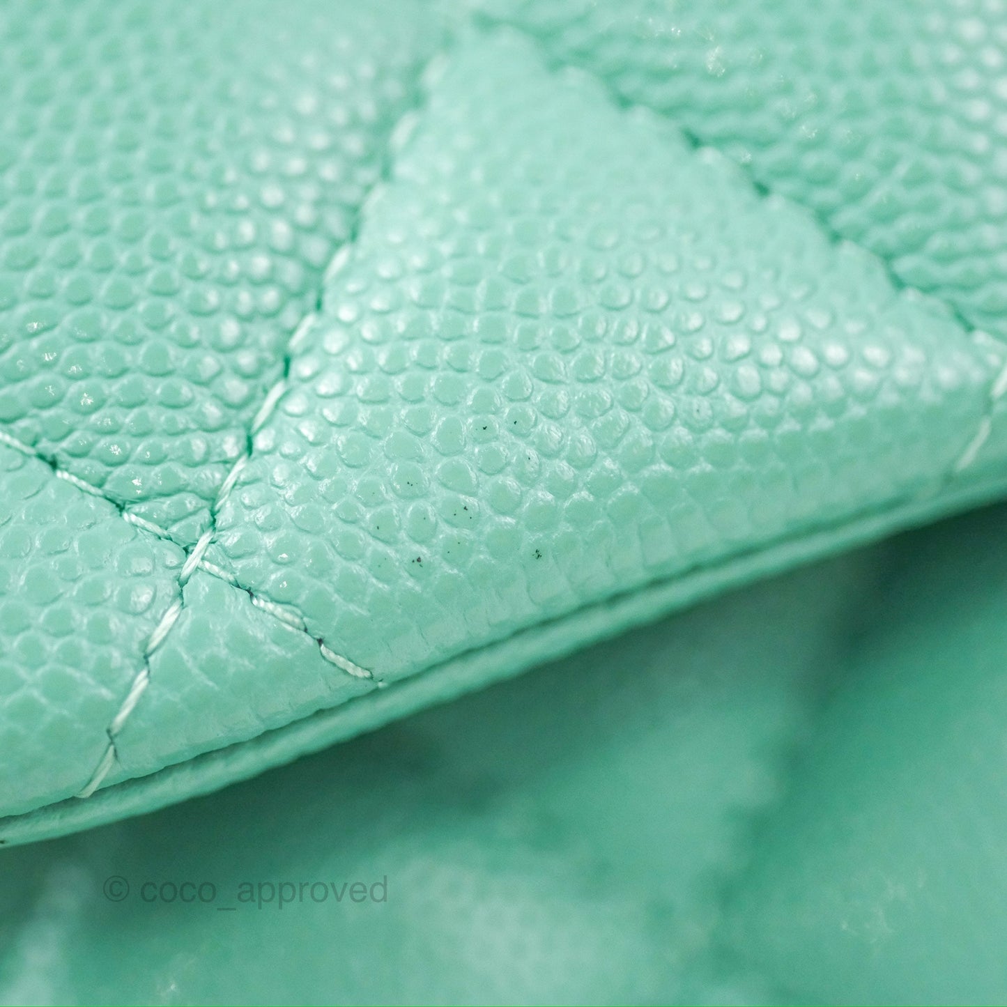 Chanel Small Classic Quilted Flap Tiffany Green Caviar Gold Hardware