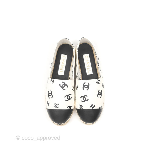Chanel Printed CC Espadrilles White/Black Lambskin Size 38