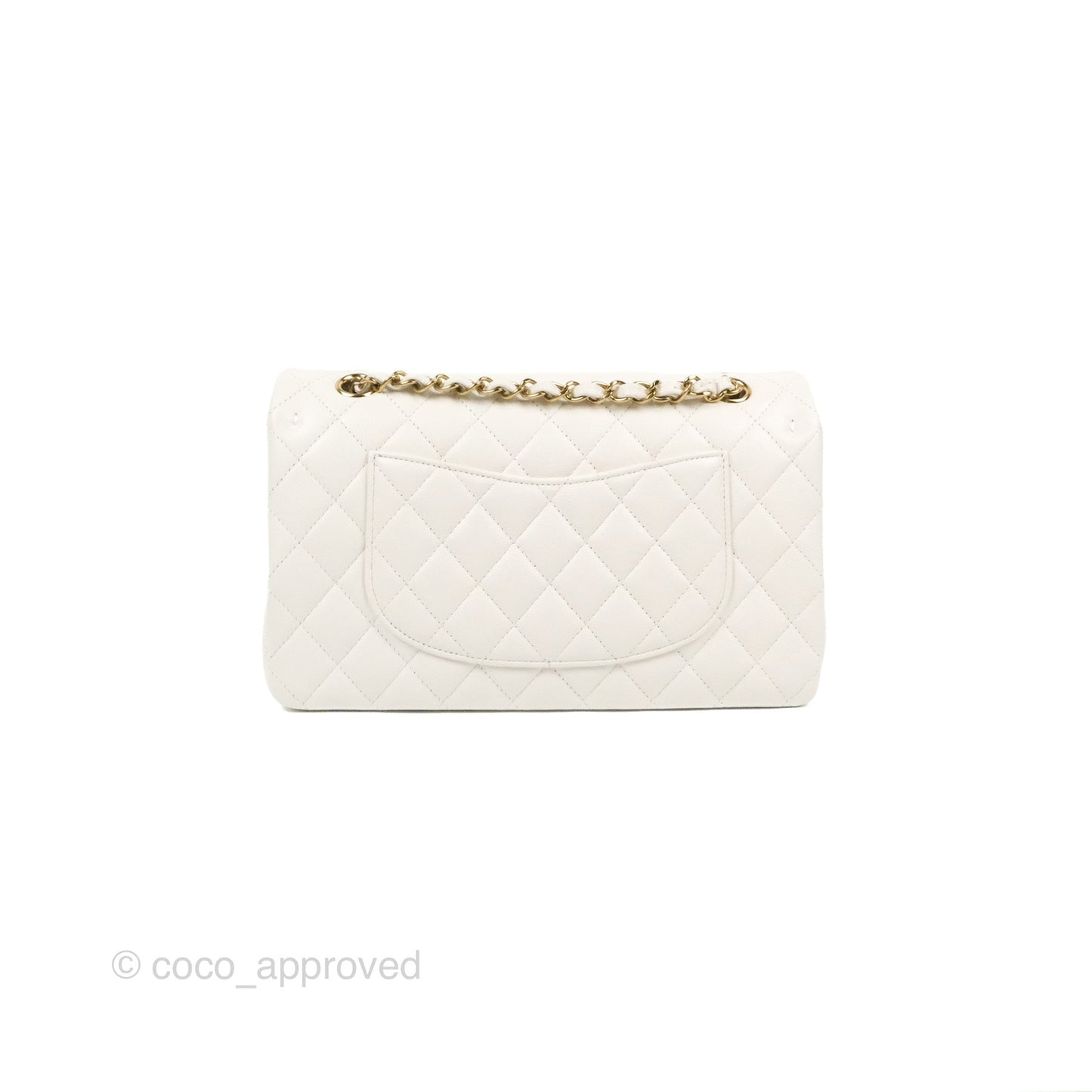 Chanel Classic M/L Medium Flap Quilted White Caviar Gold Hardware