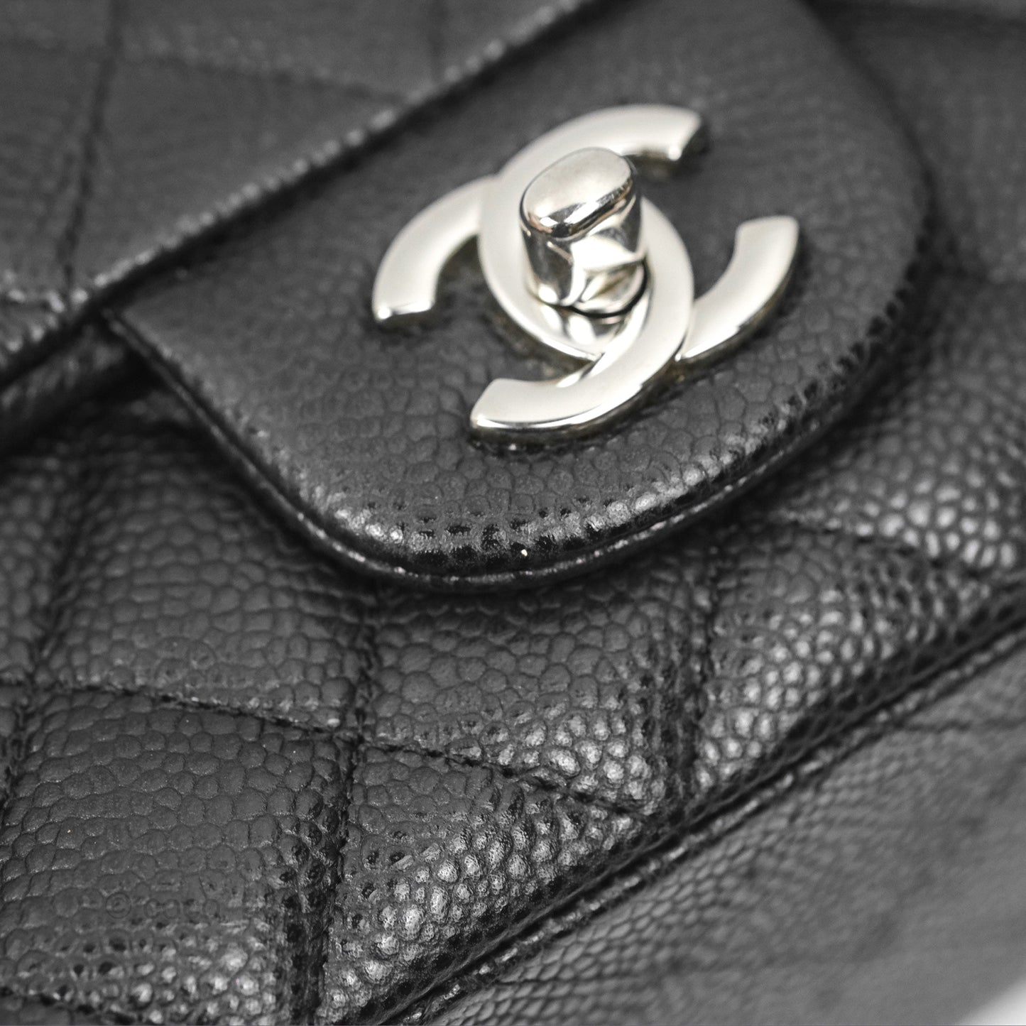 Chanel Classic Quilted Mini Rectangular Flap Black Caviar Silver Hardware