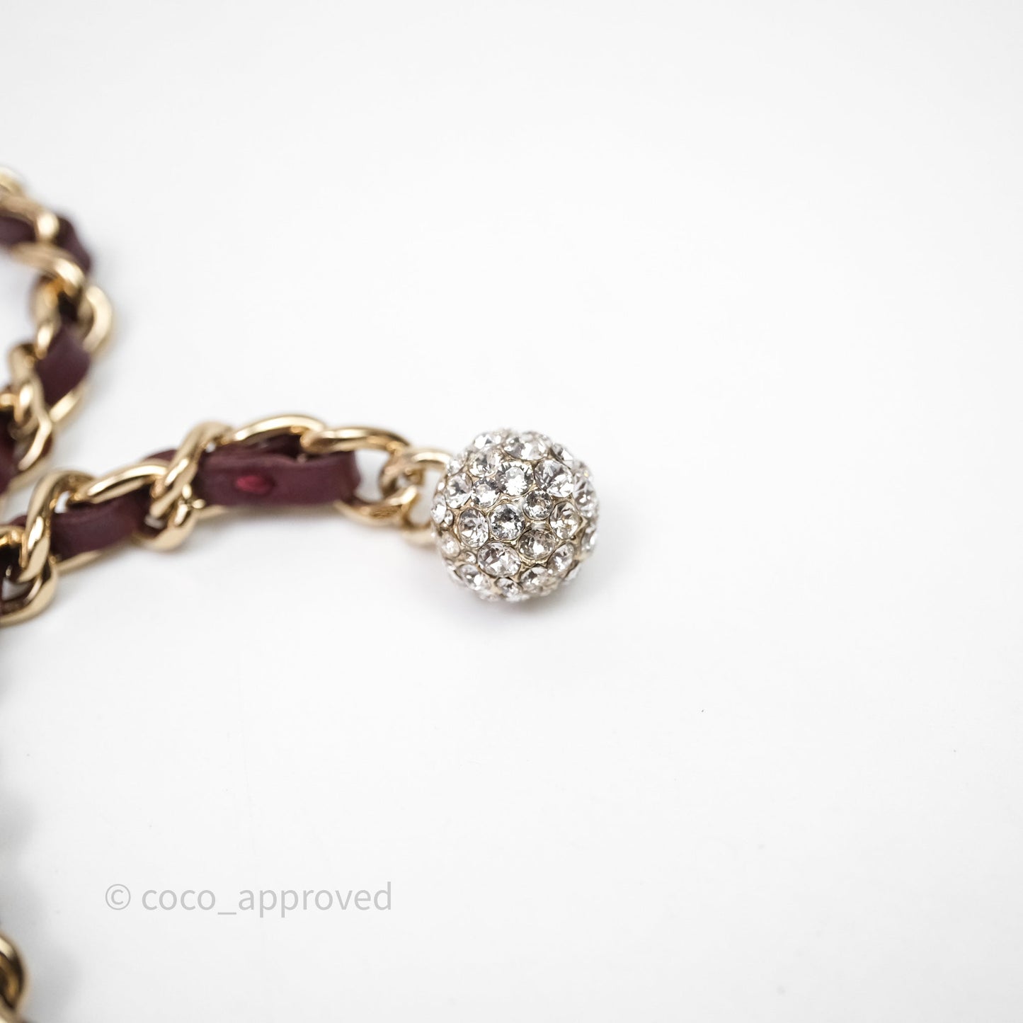 Chanel Quilted Phone Holder Crystals Pearl Crush Red Velvet Gold Hardware