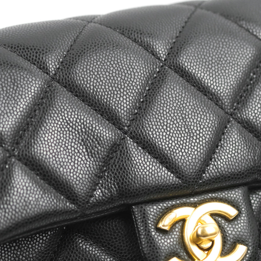 Chanel Small Flap with Coin Charm Black Caviar Aged Gold Hardware 22A