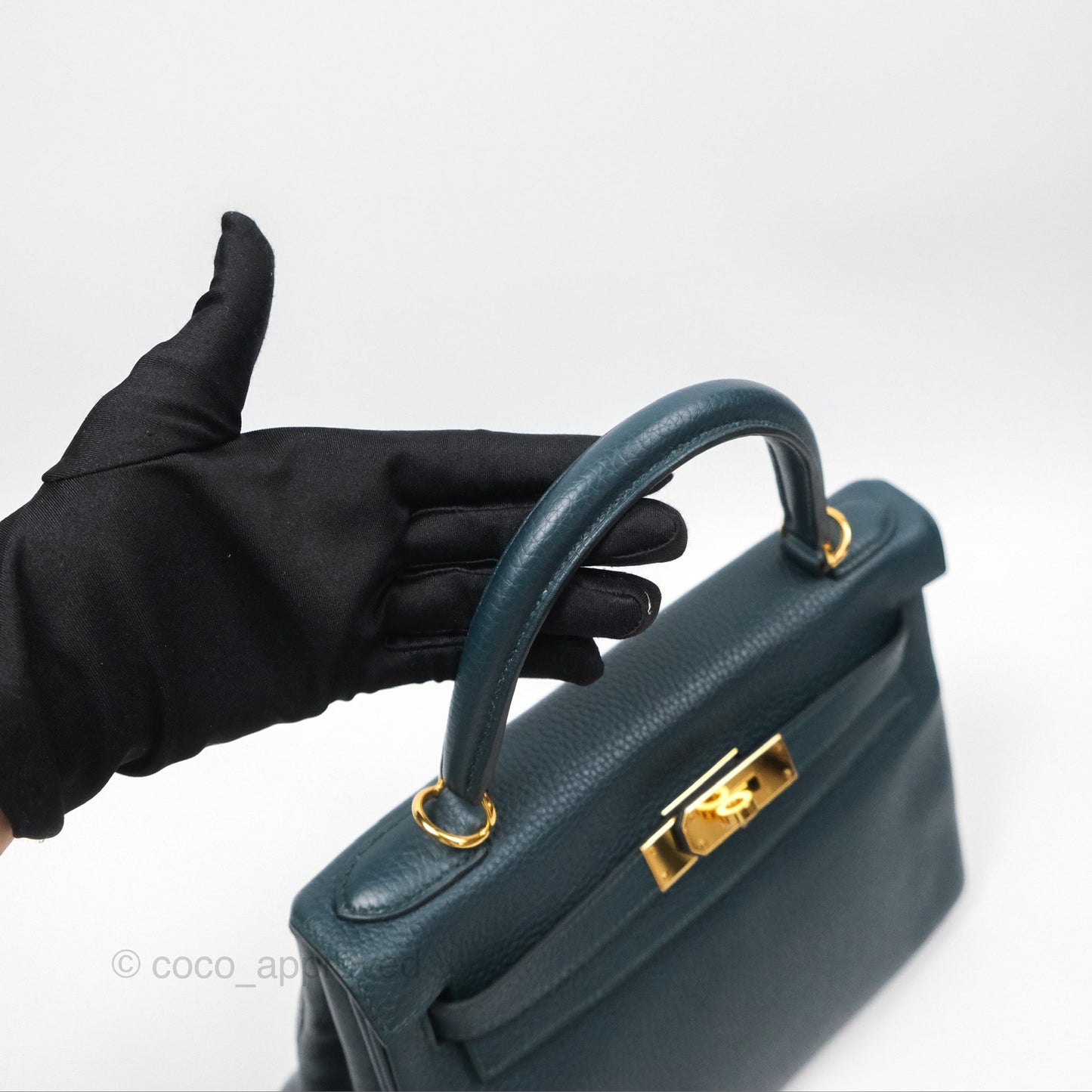 Hermes Kelly 28 Clemence Vert Cypress 6O Gold Hardware