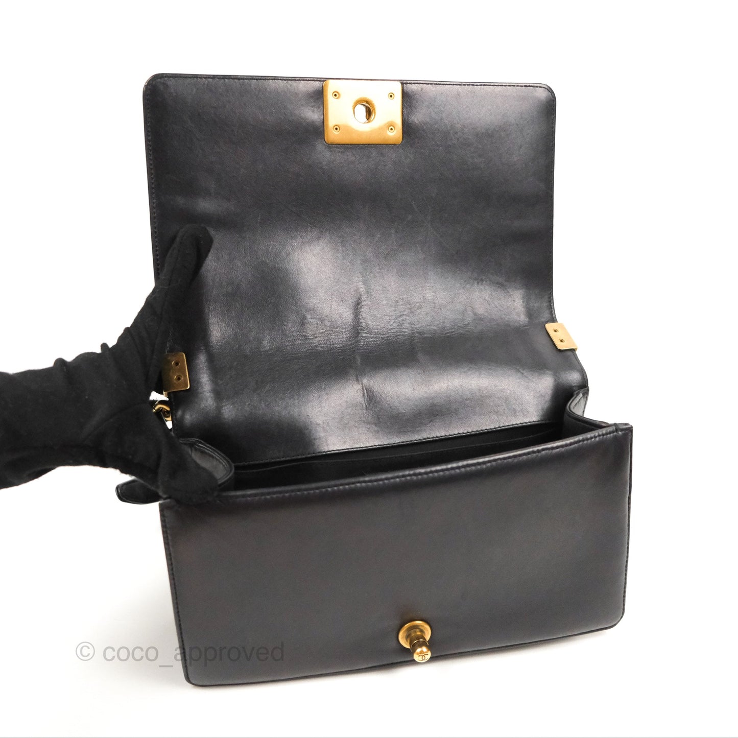 Chanel Quilted Medium Boy Black Lambskin Aged Gold Hardware