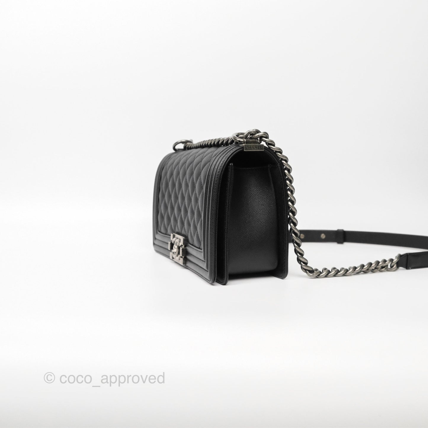 Chanel Medium Boy Quilted Black Caviar Ruthenium Hardware