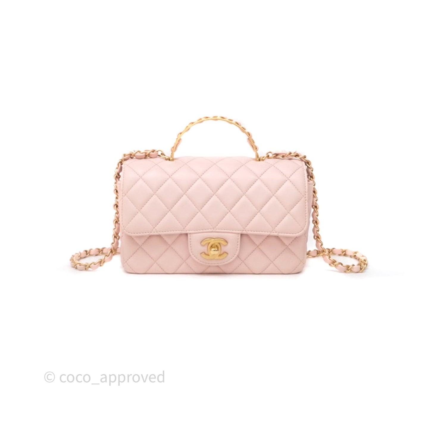 Chanel Top Handle Mini Rectangular Flap Bag Pink Lambskin Aged Gold Hardware