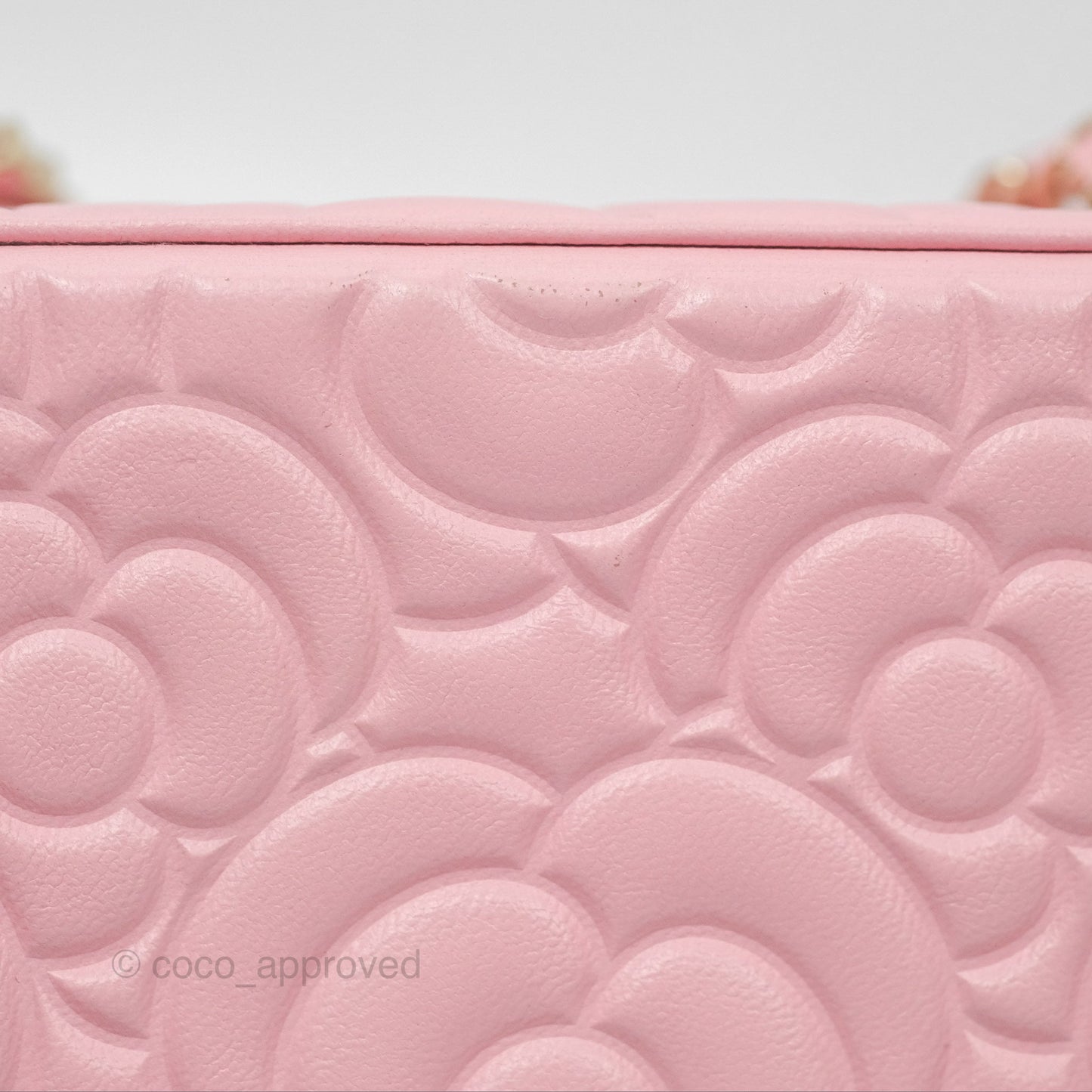 Chanel Vanity with Chain Camellia Embossed Pink Lambskin Gold Hardware
