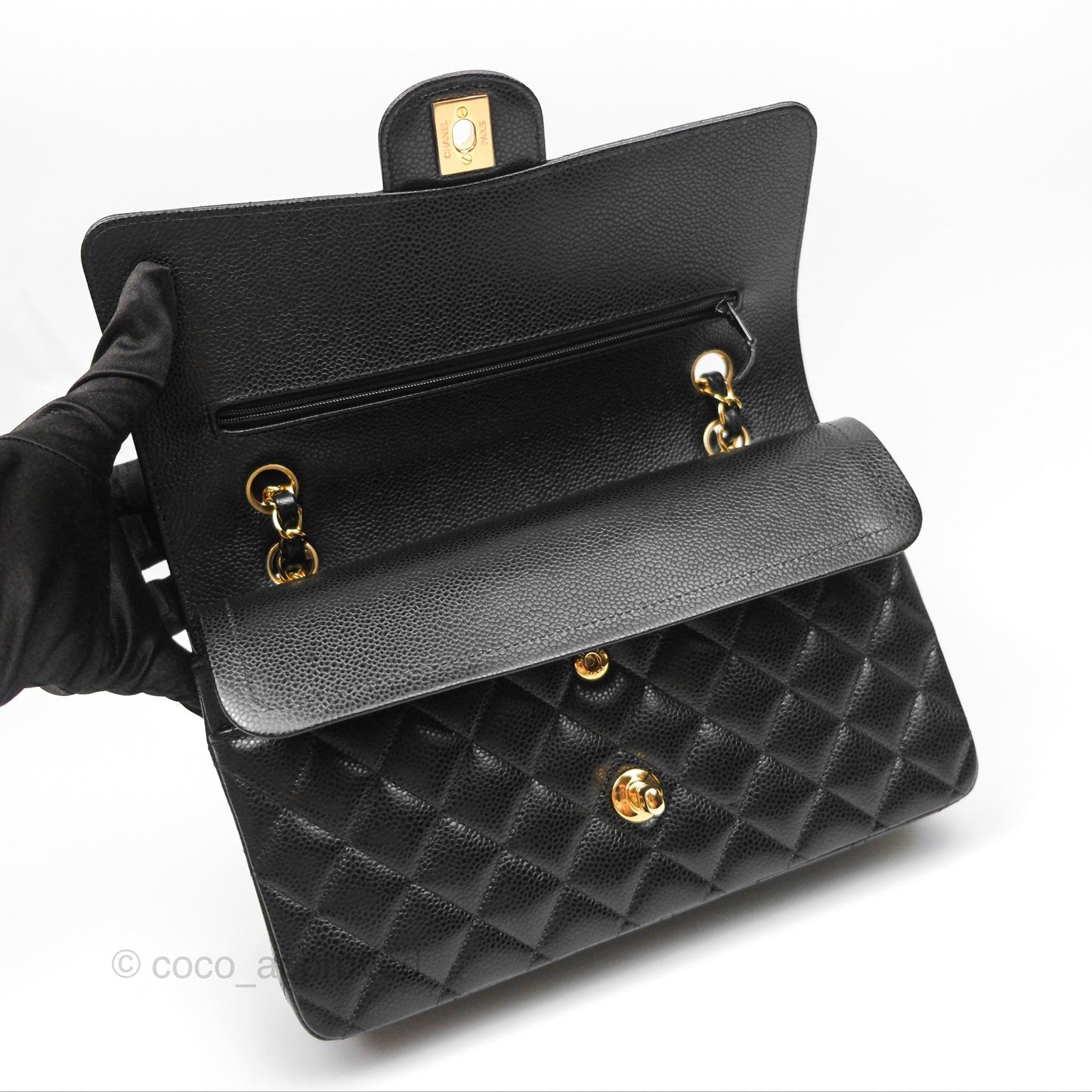 Chanel Classic M/L Medium Flap Quilted Black Caviar Gold Hardware