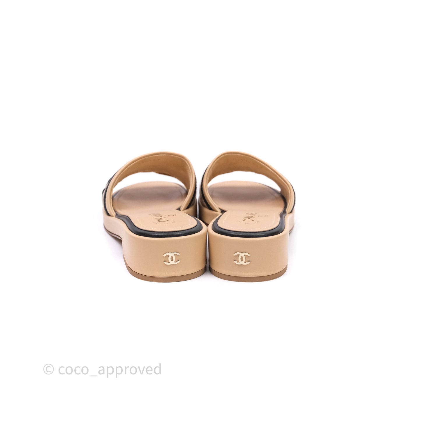 Chanel Logo Slippers Beige Size 37.5