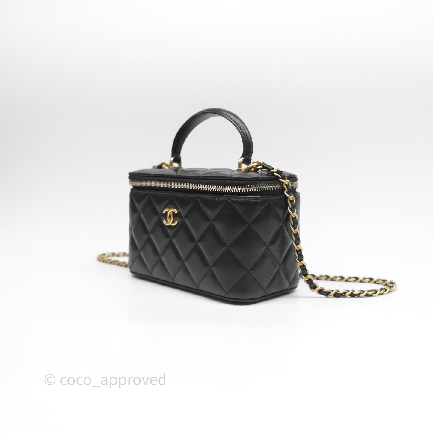 Chanel Vanity Rectangular Top Handle Black Lambskin Aged Gold Hardware