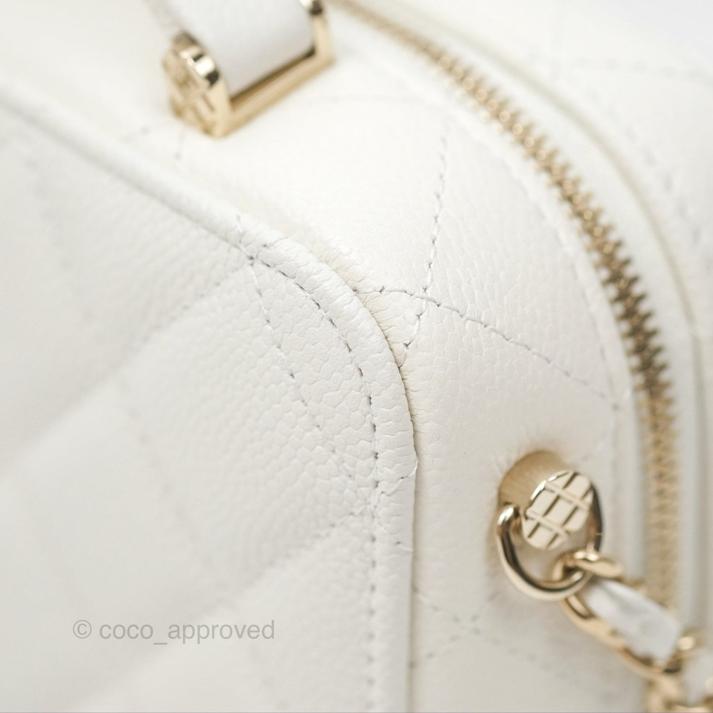 Chanel Quilted Top Handle Vanity White Caviar Gold Hardware