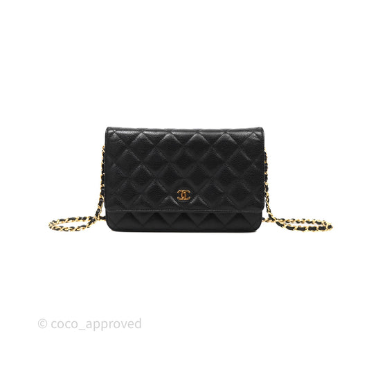Chanel Classic Wallet On Chain WOC Quilted Black Caviar Gold Hardware