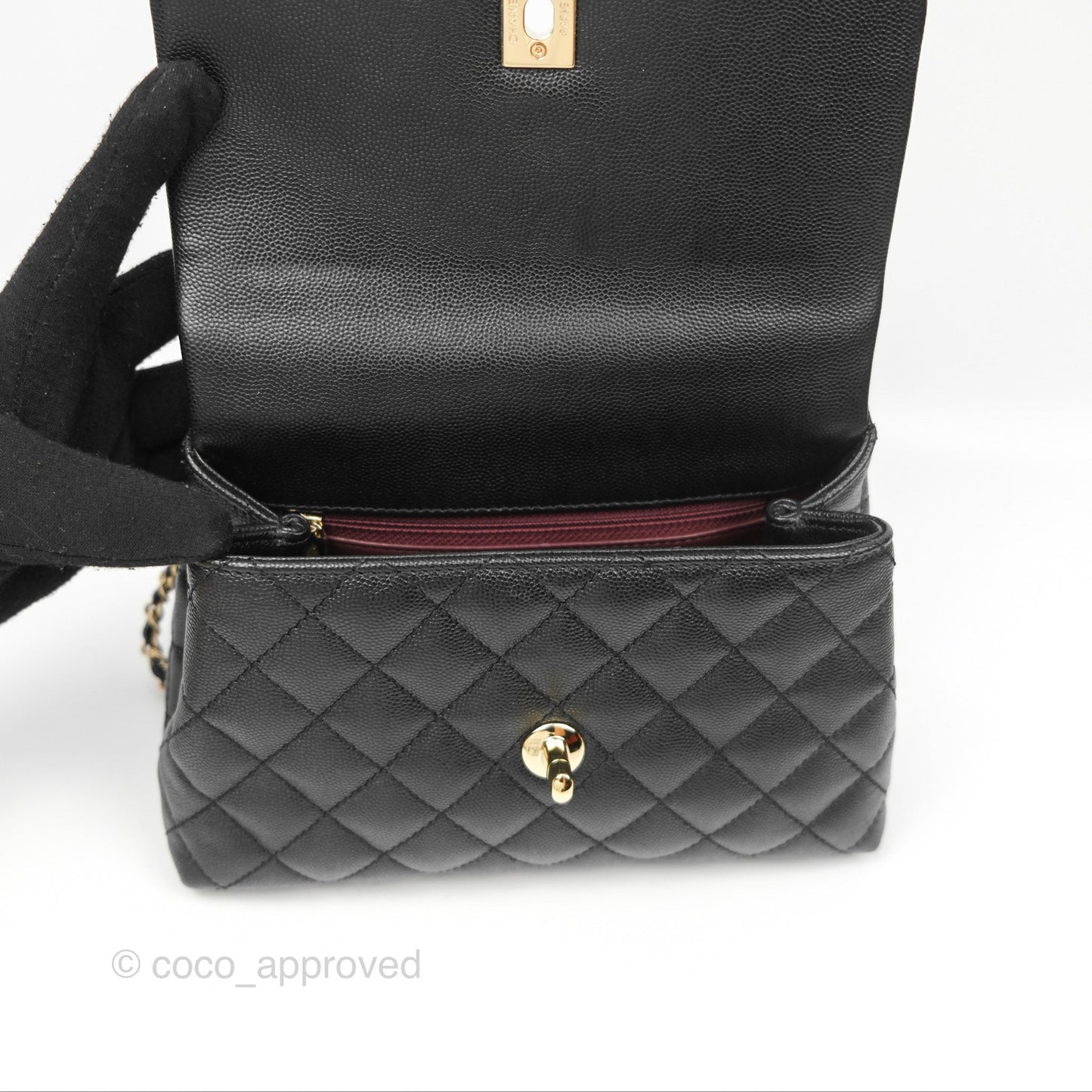 Chanel Small Quilted Coco Handle Black Caviar Gold Hardware
