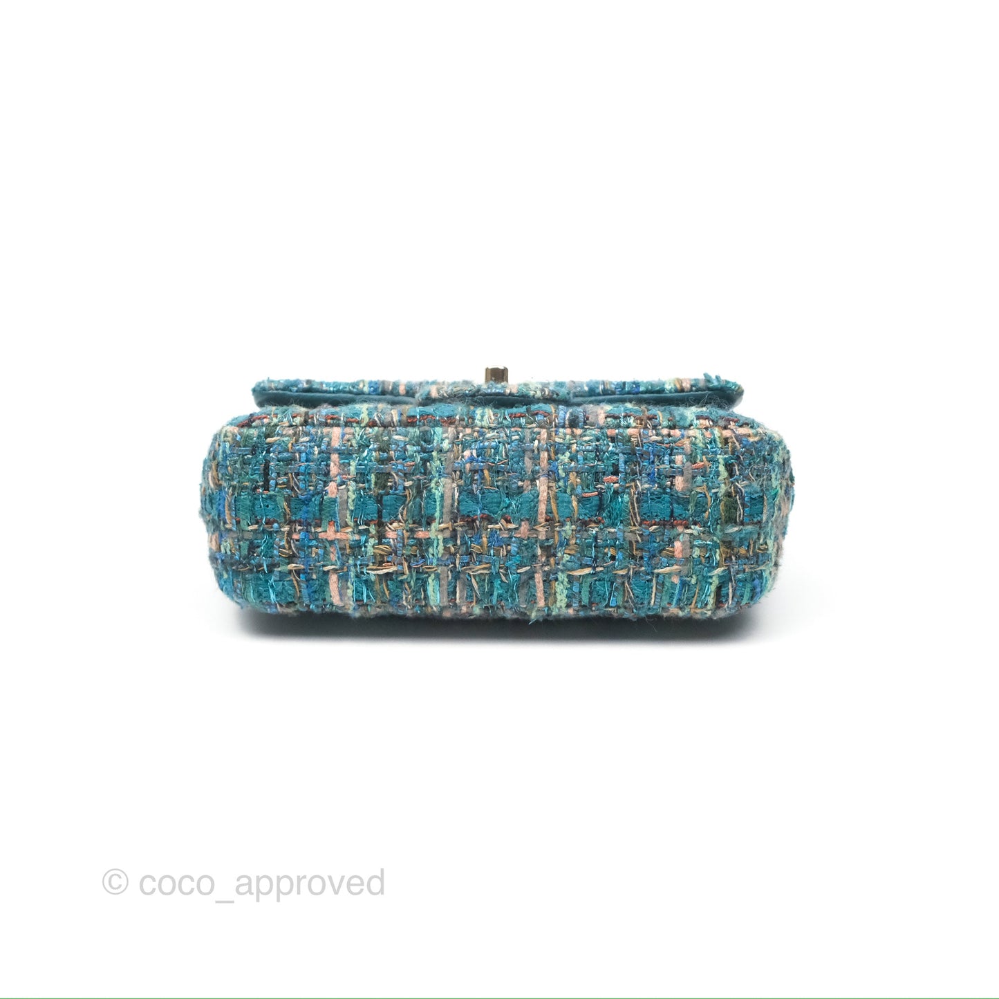 Chanel Mini Rectangular Flap Teal Tweed Gold Hardware