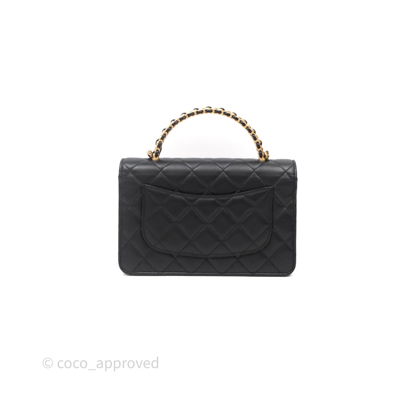 Chanel Top Handle Wallet On Chain WOC Black Lambskin Gold Hardware