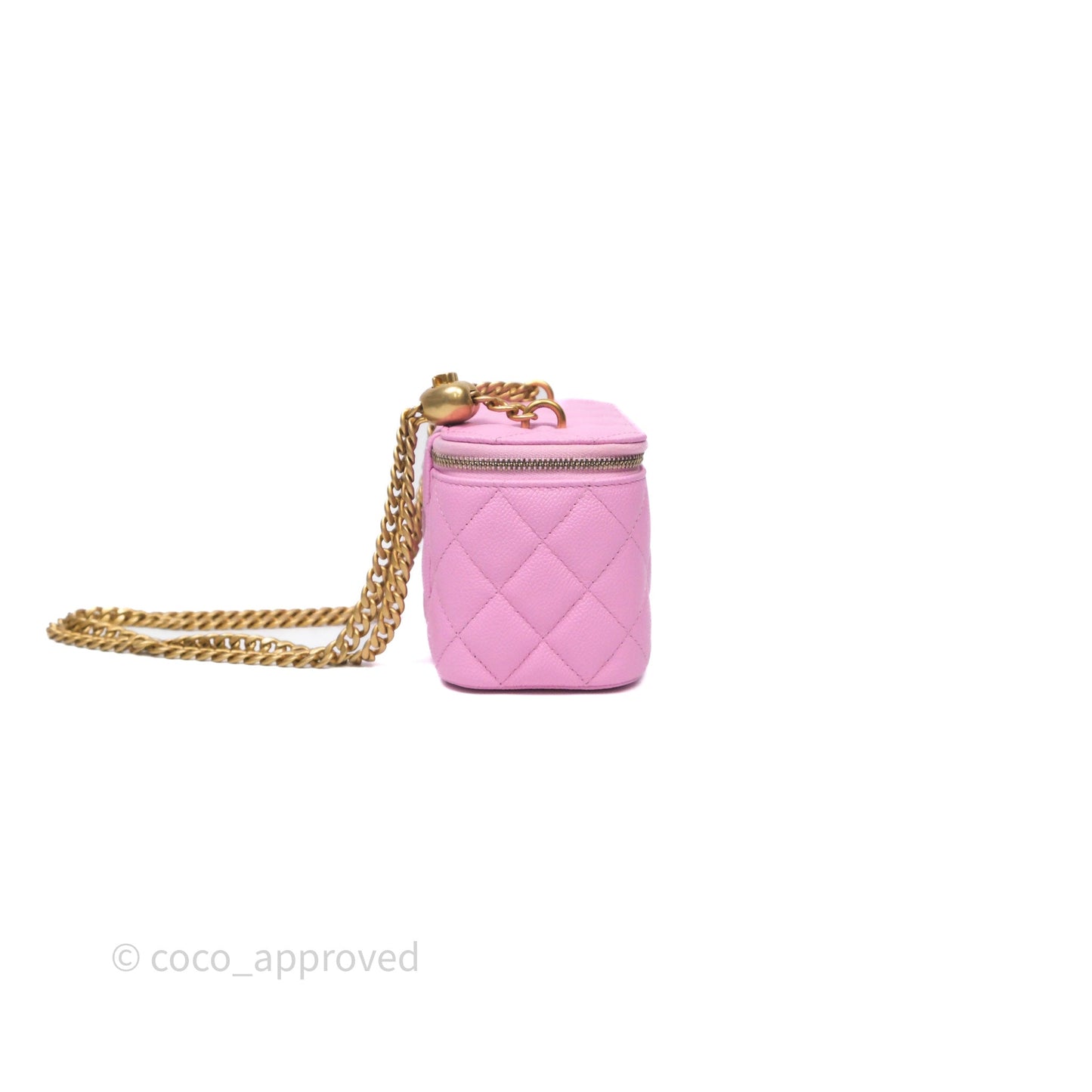 Chanel Vanity with Heart Adjustable Chain Pink Caviar Aged Gold Hardware