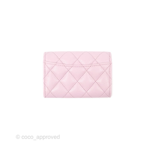 Chanel Quilted Flap Card Holder Caviar Pink Gold Hardware