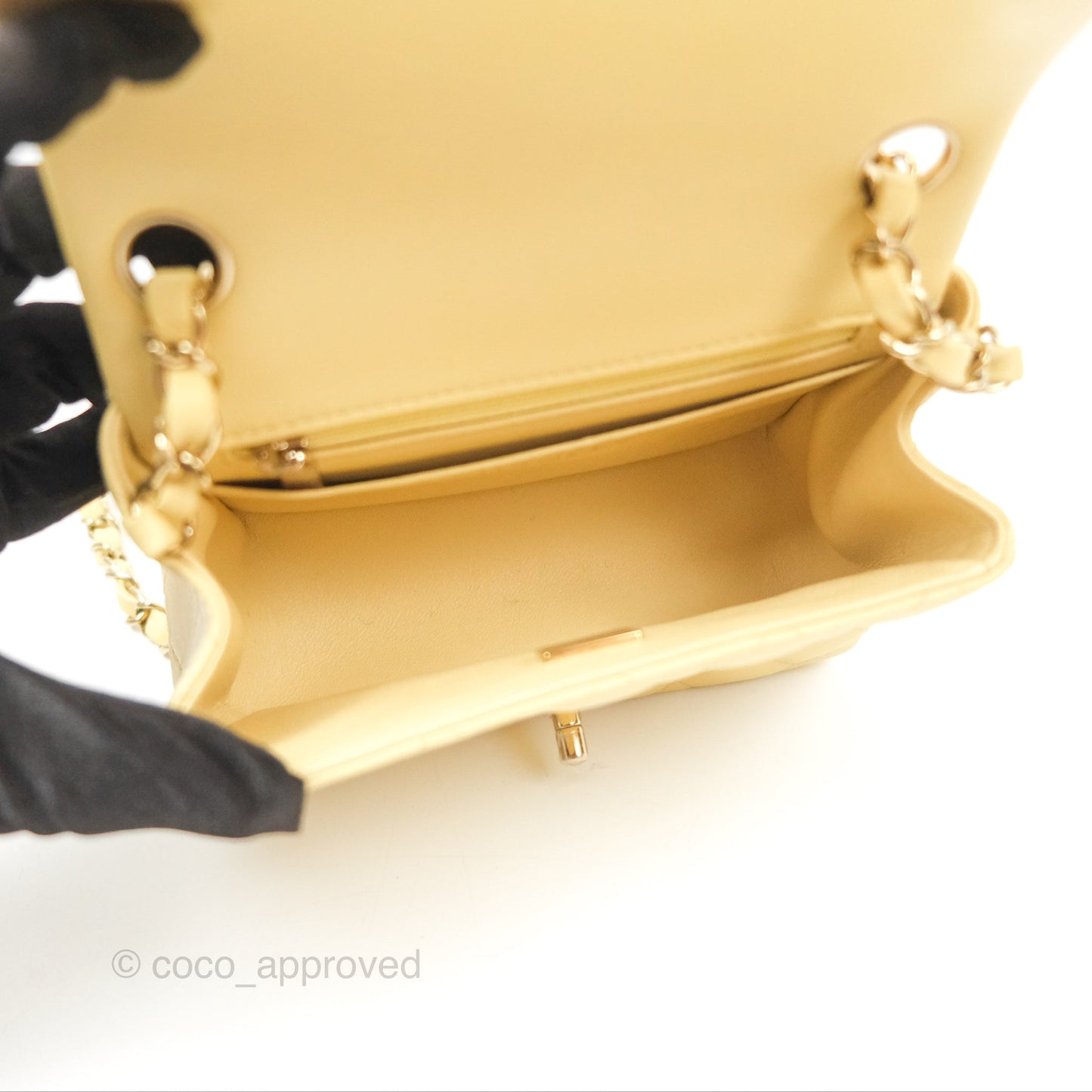 Chanel Mini Square Quilted Yellow Lambskin Gold Hardware