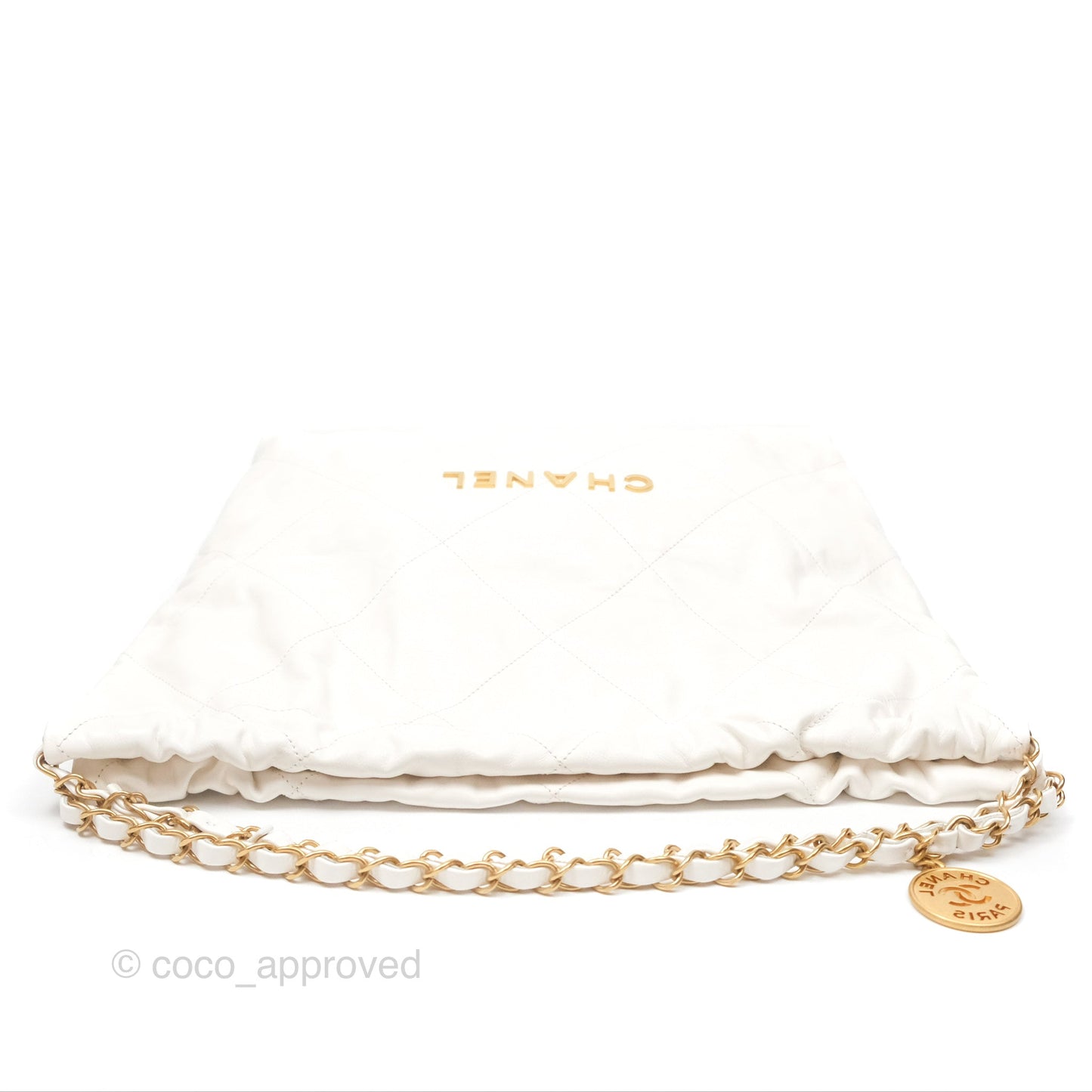 Chanel 22 Medium White Shiny Calfskin Aged Gold Hardware