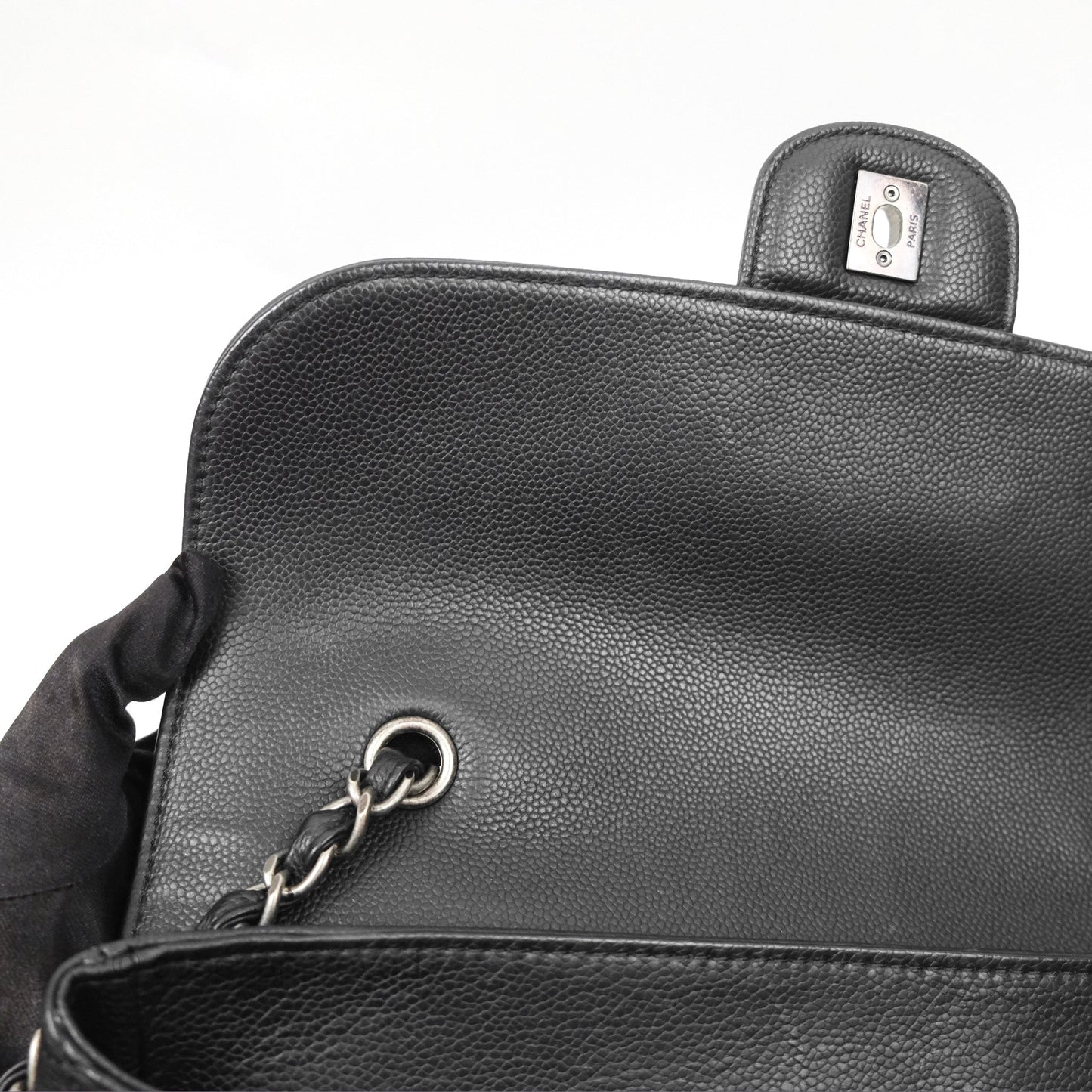 Chanel Top Handle Flap Bag Black Caviar Ruthenium Hardware
