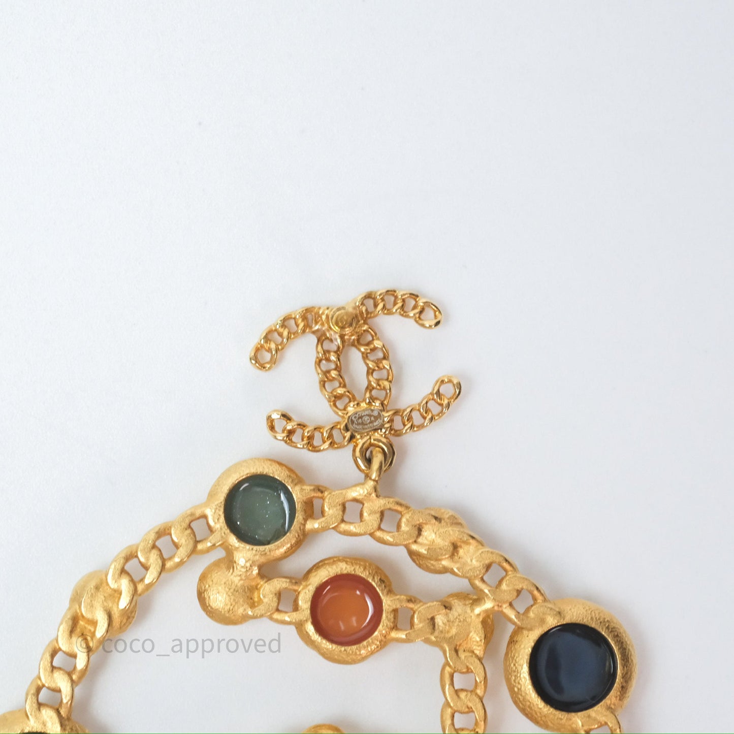 Chanel CC Pearl Stone Circle No.5 Earrings Aged Gold Tone 18K