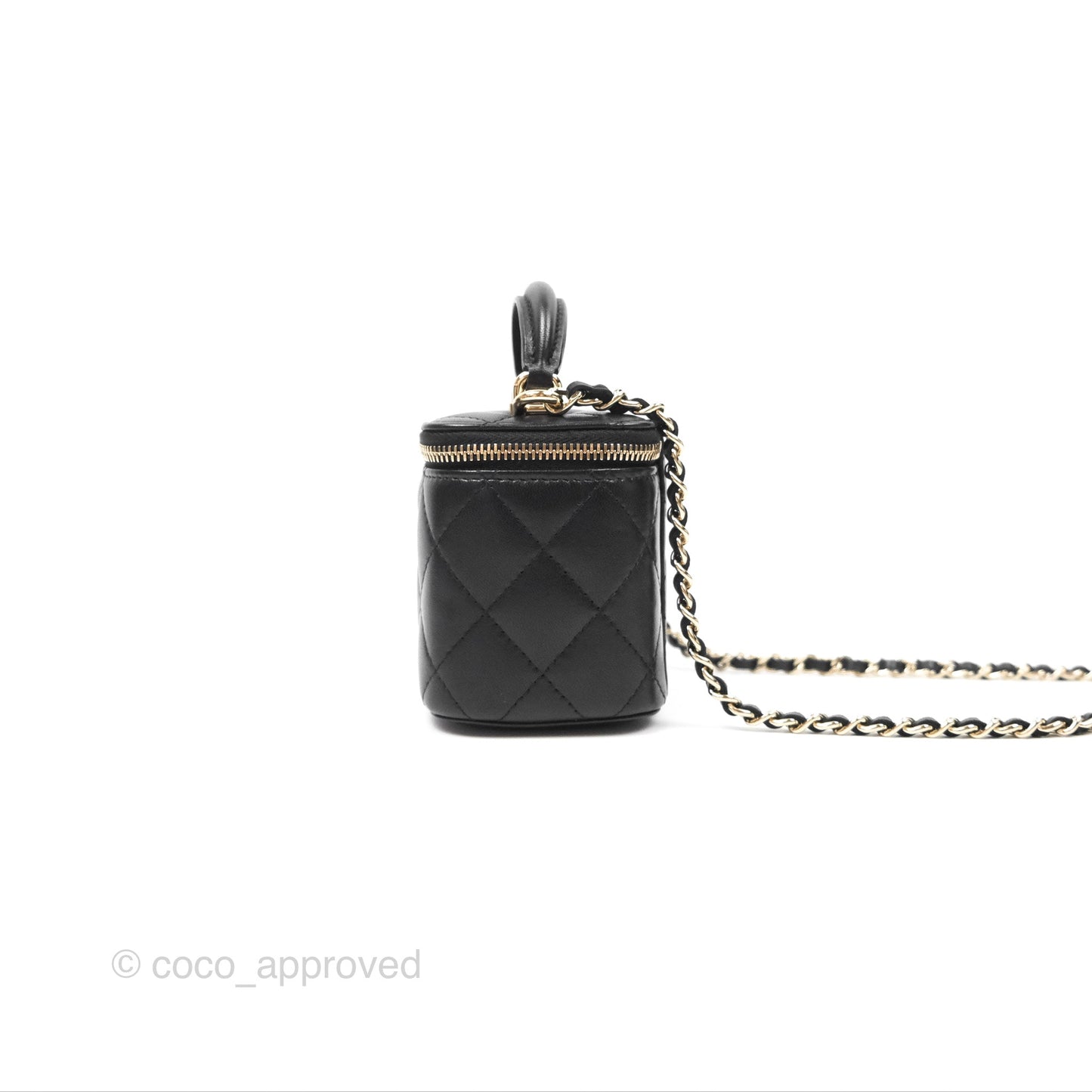 Chanel Mini Top Handle Vanity With Chain Black Lambskin Gold Hardware