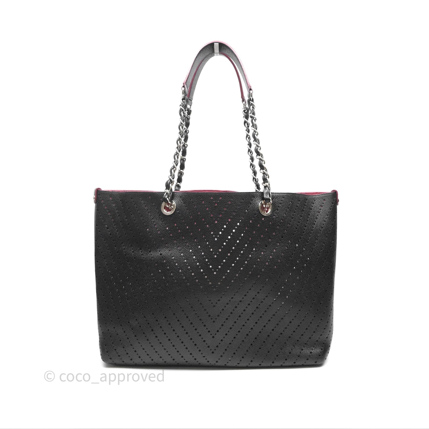 Chanel Large Shopping Tote Black Perforated Caviar Silver Hardware