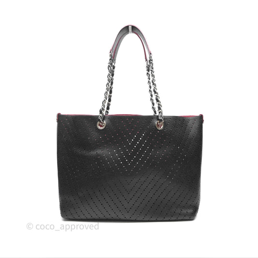 Chanel Large Shopping Tote Black Perforated Caviar Silver Hardware