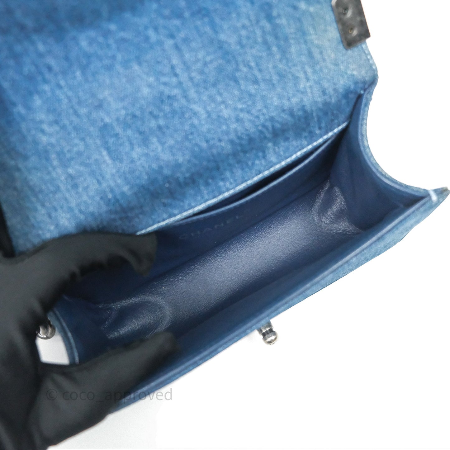 Chanel Small Boy Blue Denim Tweed Ruthenium Hardware