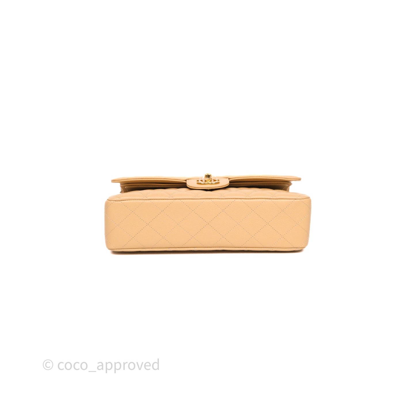 Chanel Classic M/L Medium Flap Quilted Beige Caviar Gold Hardware