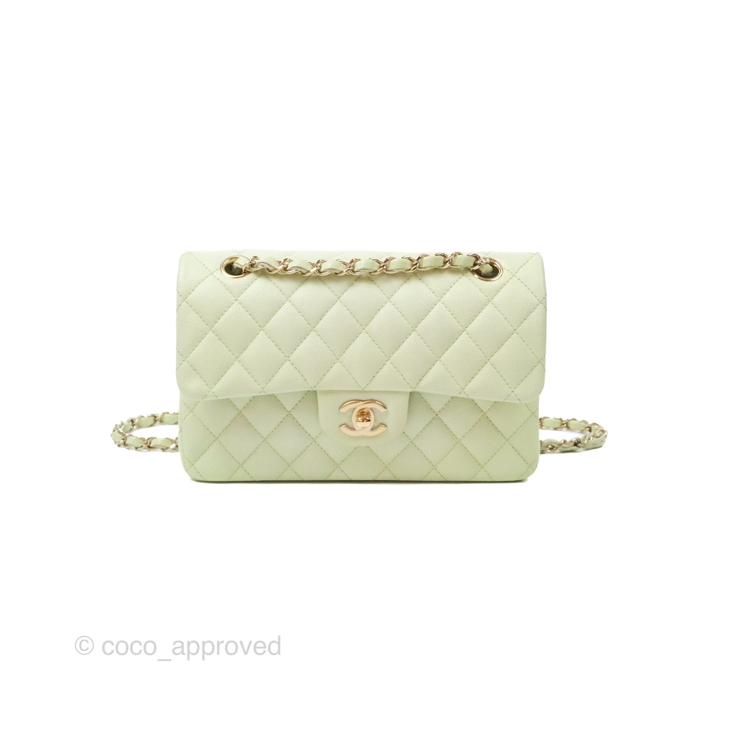 Chanel Small Quilted Classic Flap Mint Green Caviar Gold Hardware 22C