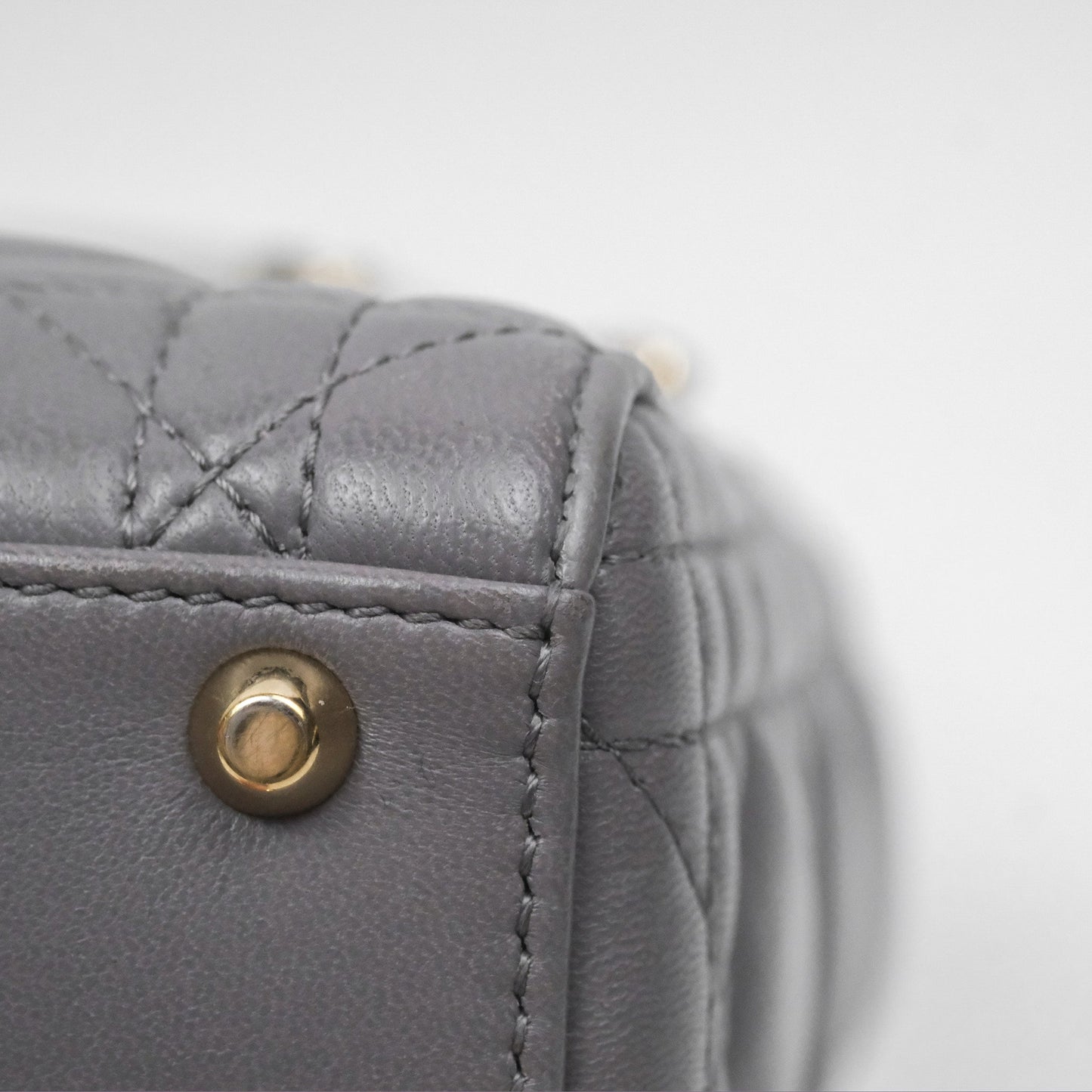 Christian Dior Mini Lady Dior Grey Lambskin Cannage Gold Hardware