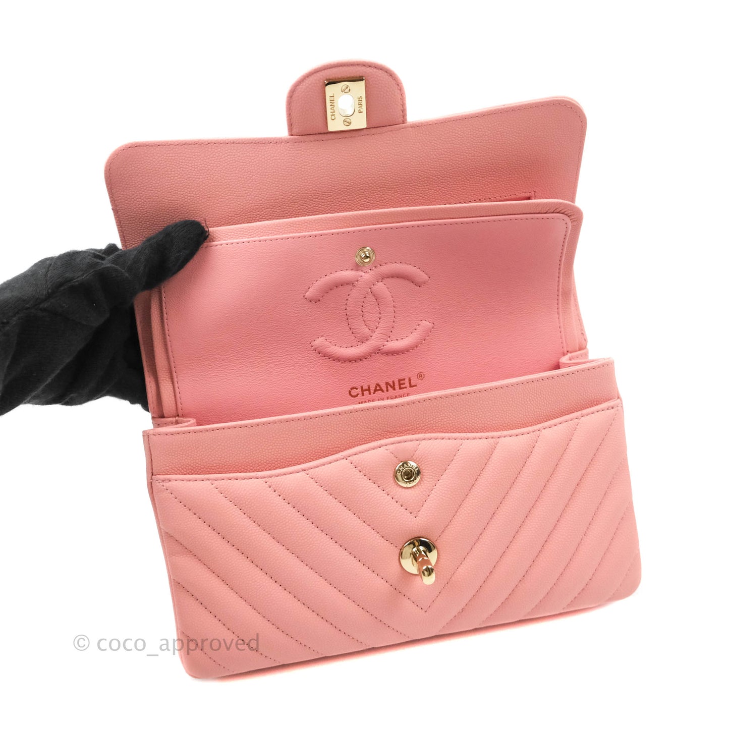 Chanel Classic Chevron S/M Small Double Flap Pink Matte Caviar Gold Hardware