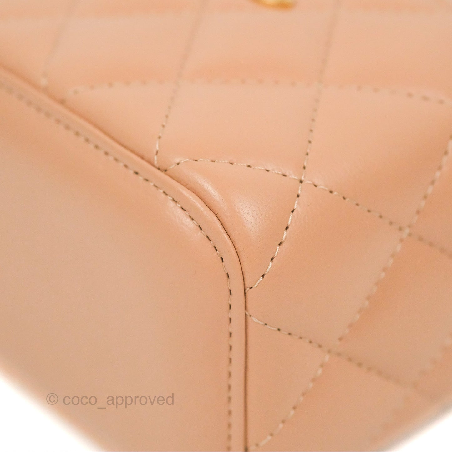 Chanel Mini Top Handle Vanity With Chain Beige Lambskin Aged Gold Hardware